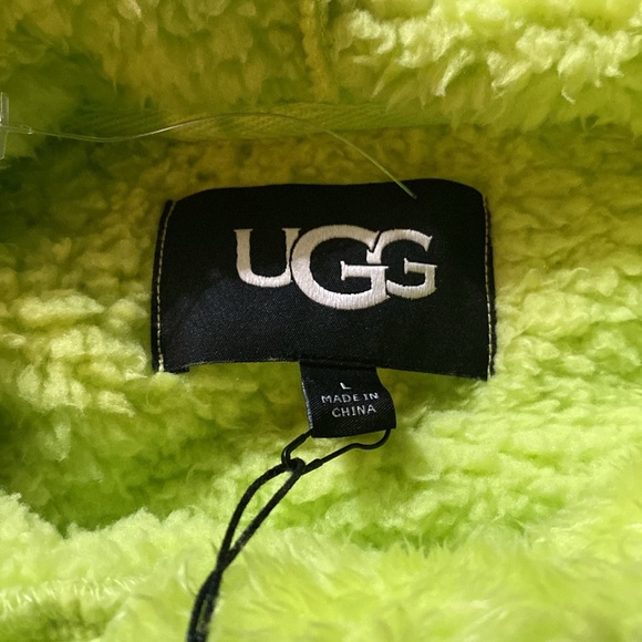 UGG Women's Lime Green Fleece LOYRA Sherpa Hoodie Sweater - Picture 2 of 7